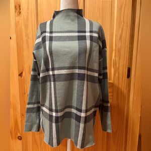 Max Studio green plaid mock neck tunic sweater women’s M